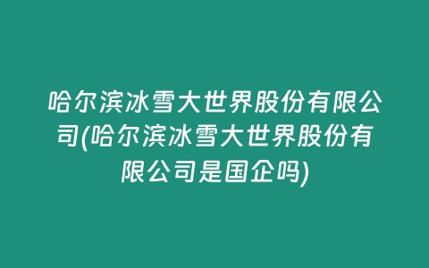 哈尔滨冰雪大世界股份有限公司(哈尔滨冰雪大世界股份有限公司是国企吗)
