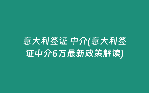 意大利签证 中介(意大利签证中介6万最新政策解读)