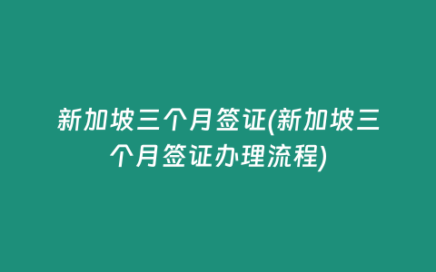 新加坡三个月签证(新加坡三个月签证办理流程)