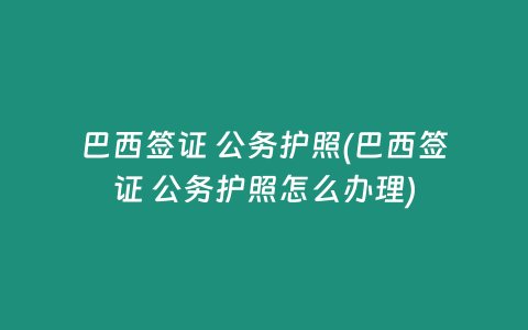 巴西签证 公务护照(巴西签证 公务护照怎么办理)