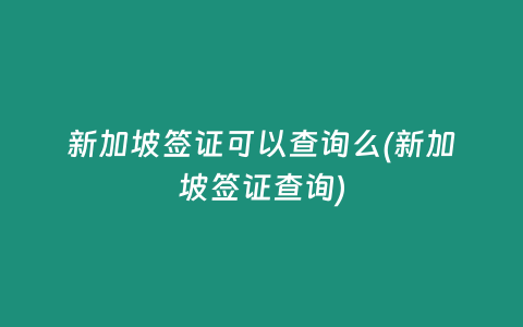 新加坡签证可以查询么(新加坡签证查询)