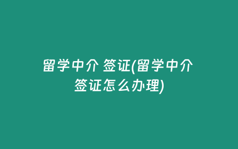 留学中介 签证(留学中介 签证怎么办理)