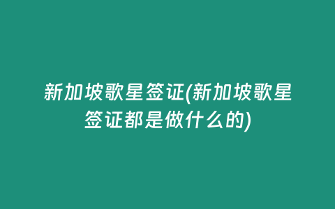 新加坡歌星签证(新加坡歌星签证都是做什么的)