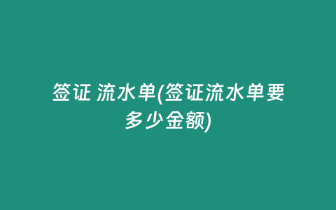 签证 流水单(签证流水单要多少金额)