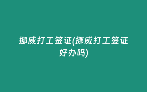 挪威打工签证(挪威打工签证好办吗)