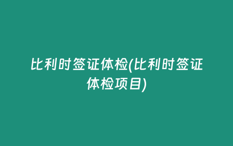 比利时签证体检(比利时签证体检项目)
