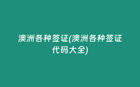 澳洲各种签证(澳洲各种签证代码大全)