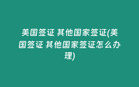 美国签证 其他国家签证(美国签证 其他国家签证怎么办理)