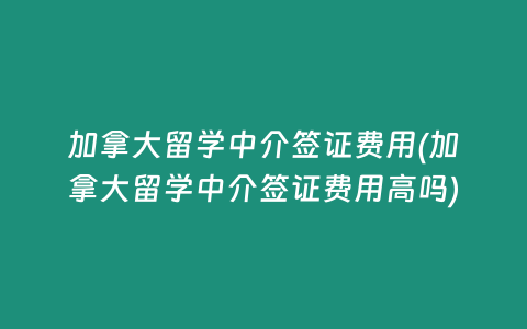 加拿大留学中介签证费用(加拿大留学中介签证费用高吗)