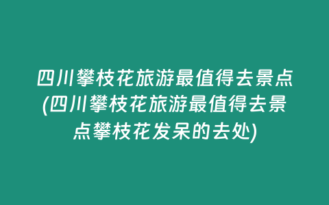 四川攀枝花旅游最值得去景点(四川攀枝花旅游最值得去景点攀枝花发呆的去处)