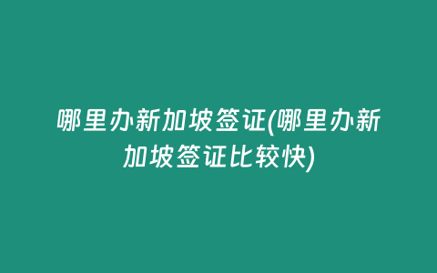 哪里办新加坡签证(哪里办新加坡签证比较快)