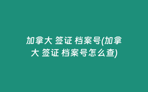 加拿大 签证 档案号(加拿大 签证 档案号怎么查)