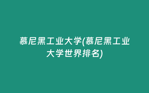 慕尼黑工业大学(慕尼黑工业大学世界排名)