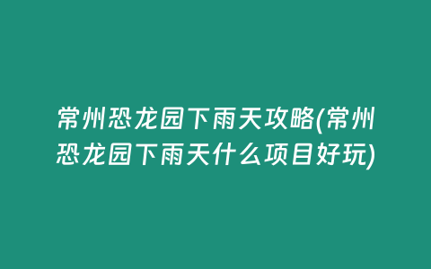 常州恐龙园下雨天攻略(常州恐龙园下雨天什么项目好玩)