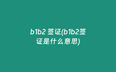 b1b2 签证(b1b2签证是什么意思)