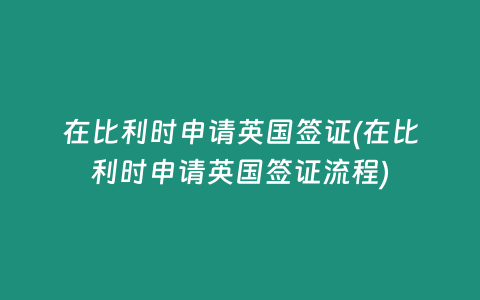 在比利时申请英国签证(在比利时申请英国签证流程)