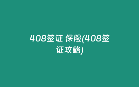 408签证 保险(408签证攻略)