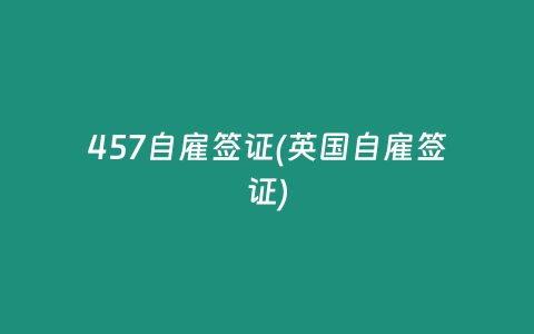 457自雇签证(英国自雇签证)
