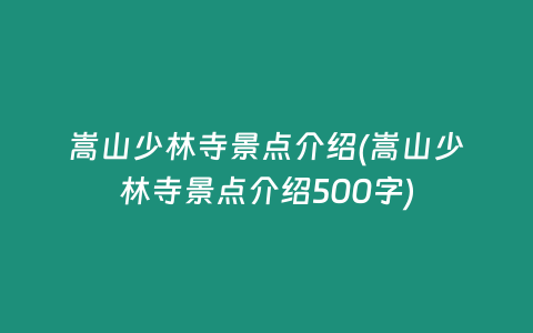 嵩山少林寺景点介绍(嵩山少林寺景点介绍500字)