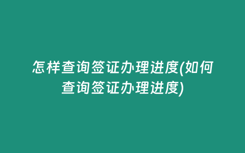 怎样查询签证办理进度(如何查询签证办理进度)