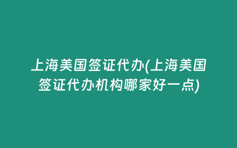 上海美国签证代办(上海美国签证代办机构哪家好一点)
