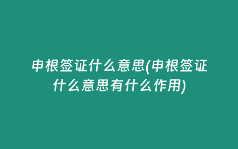 申根签证什么意思(申根签证什么意思有什么作用)