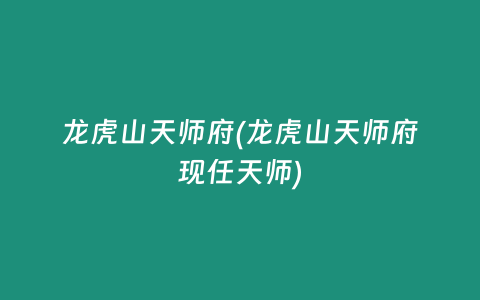 龙虎山天师府(龙虎山天师府现任天师)