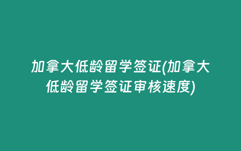 加拿大低龄留学签证(加拿大低龄留学签证审核速度)
