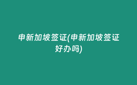 申新加坡签证(申新加坡签证好办吗)