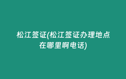 松江签证(松江签证办理地点在哪里啊电话)