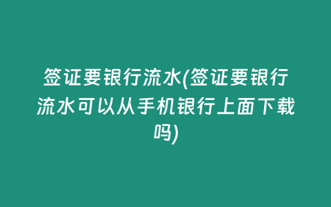 签证要银行流水(签证要银行流水可以从手机银行上面下载吗)
