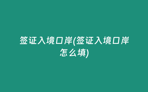 签证入境口岸(签证入境口岸怎么填)