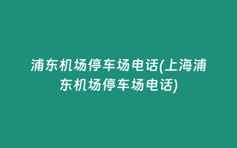 浦东机场停车场电话(上海浦东机场停车场电话)