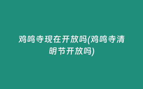 鸡鸣寺现在开放吗(鸡鸣寺清明节开放吗)