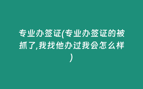 专业办签证(专业办签证的被抓了,我找他办过我会怎么样)