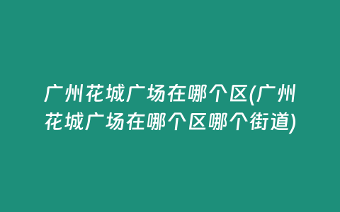 广州花城广场在哪个区(广州花城广场在哪个区哪个街道)