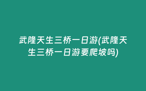 武隆天生三桥一日游(武隆天生三桥一日游要爬坡吗)
