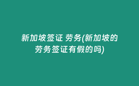 新加坡签证 劳务(新加坡的劳务签证有假的吗)