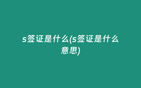s签证是什么(s签证是什么意思)