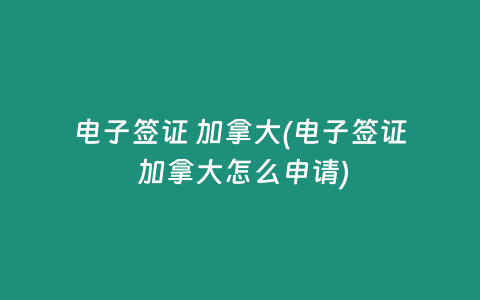 电子签证 加拿大(电子签证 加拿大怎么申请)