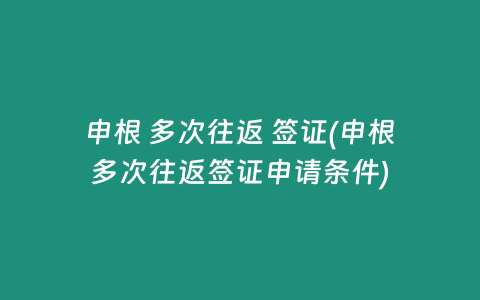 申根 多次往返 签证(申根多次往返签证申请条件)