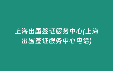 上海出国签证服务中心(上海出国签证服务中心电话)