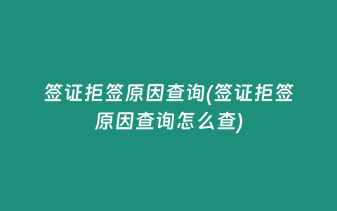 签证拒签原因查询(签证拒签原因查询怎么查)