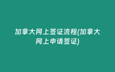 加拿大网上签证流程(加拿大网上申请签证)