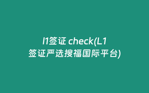 l1签证 check(L1签证严选搜福国际平台)