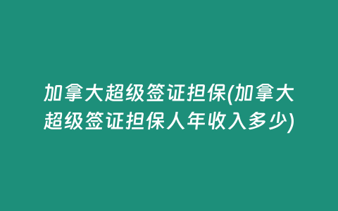 加拿大超级签证担保(加拿大超级签证担保人年收入多少)