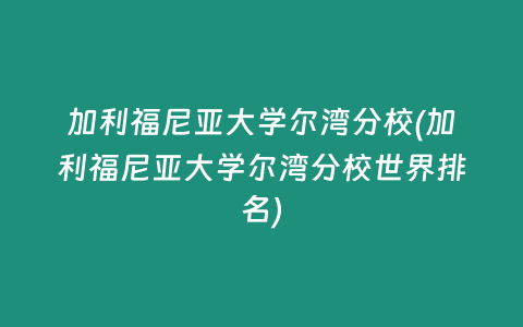 加利福尼亚大学尔湾分校(加利福尼亚大学尔湾分校世界排名)