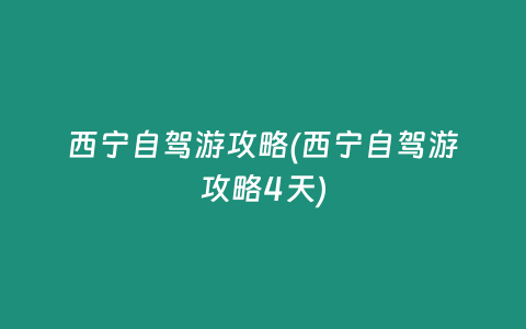 西宁自驾游攻略(西宁自驾游攻略4天)