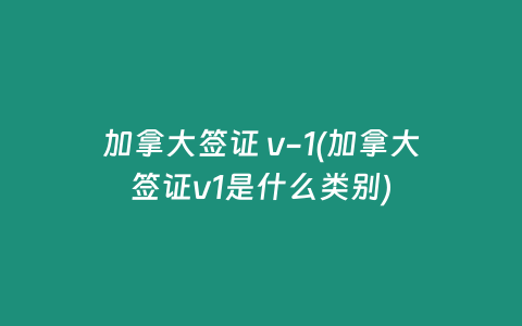 加拿大签证 v-1(加拿大签证v1是什么类别)