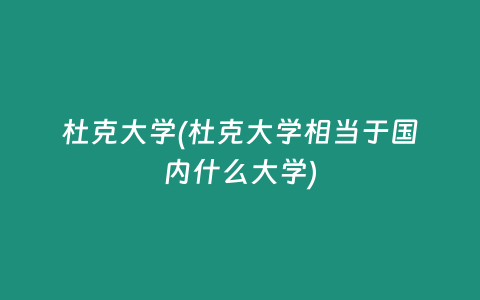 杜克大学(杜克大学相当于国内什么大学)